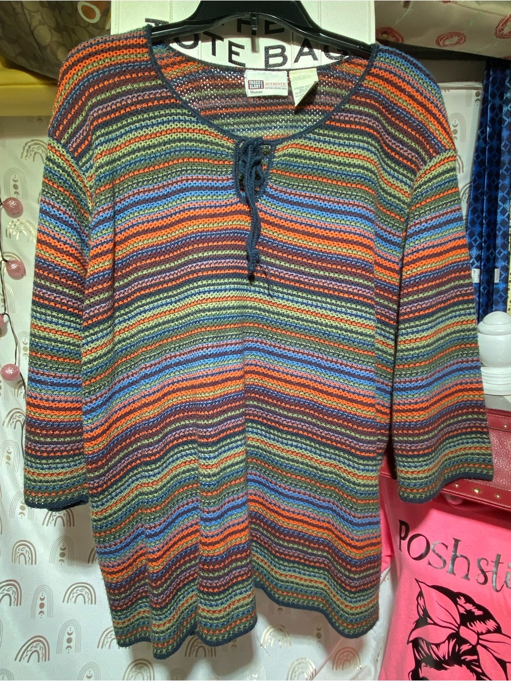 Faded Glory Multicolor Striped Knit Top with Tie